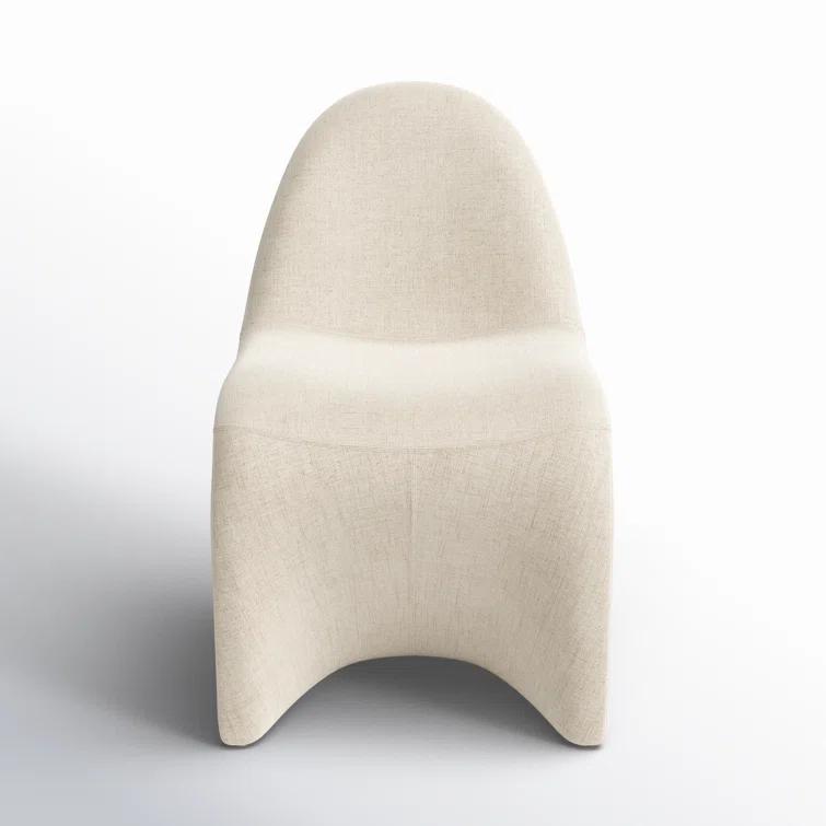 Curved Off-White Linen Upholstered Dining Side Chair