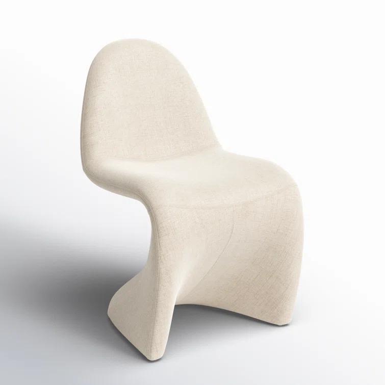 Curved Off-White Linen Upholstered Dining Side Chair