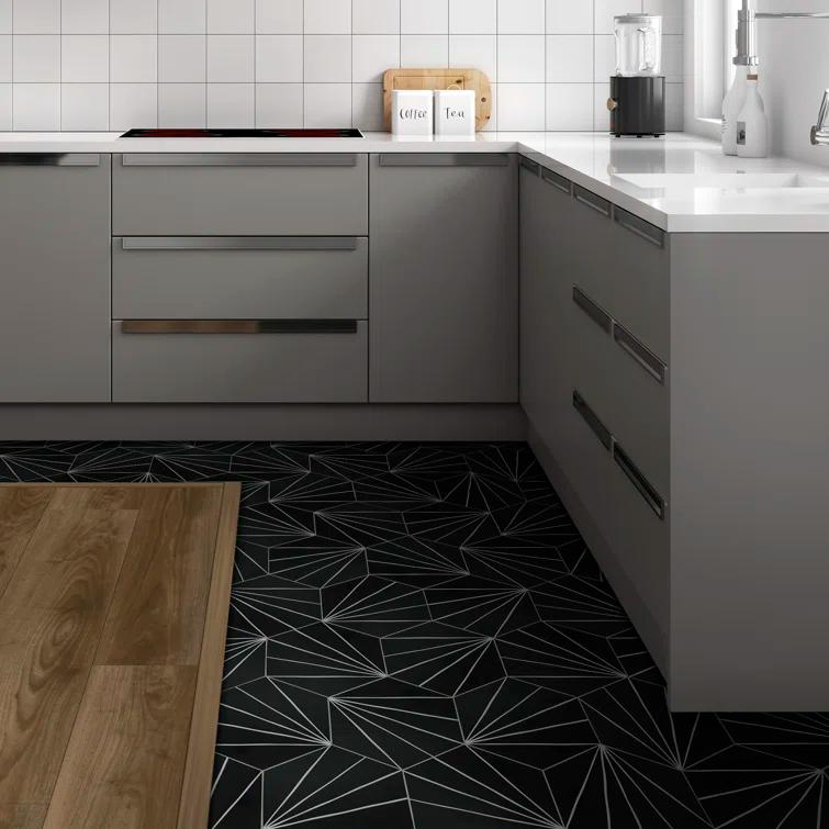 8" x 9" x 4mm Peel and Stick Floor Tile Hexagon Vinyl Flooring