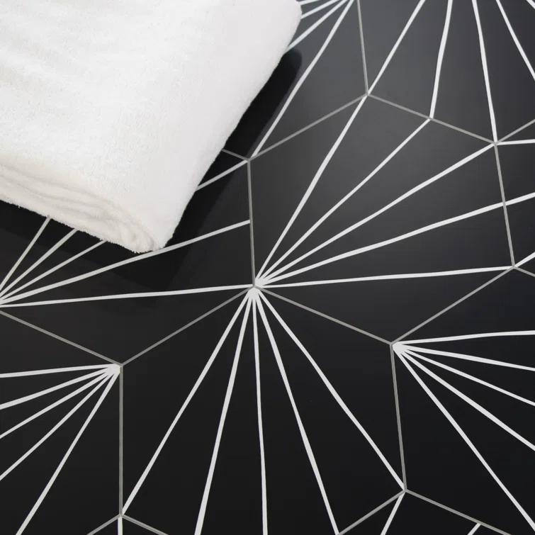 8" x 9" x 4mm Peel and Stick Floor Tile Hexagon Vinyl Flooring