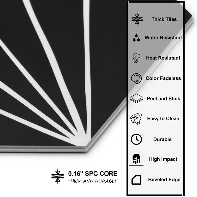 8" x 9" x 4mm Peel and Stick Floor Tile Hexagon Vinyl Flooring