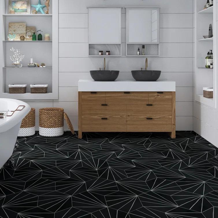 8" x 9" x 4mm Peel and Stick Floor Tile Hexagon Vinyl Flooring