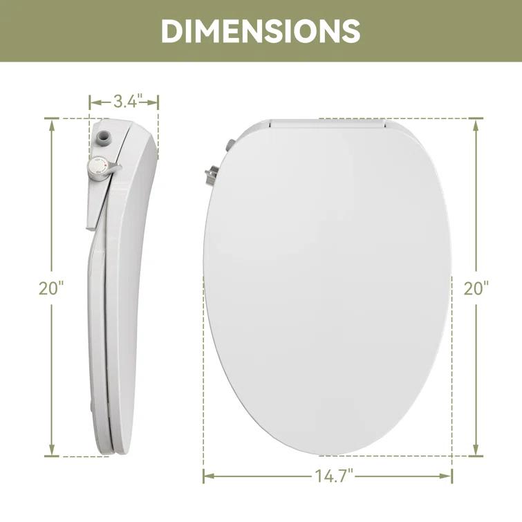 Unplugged Elongated Bidet Seat with Dual Stainless Nozzle and Adjustable Water Pressure