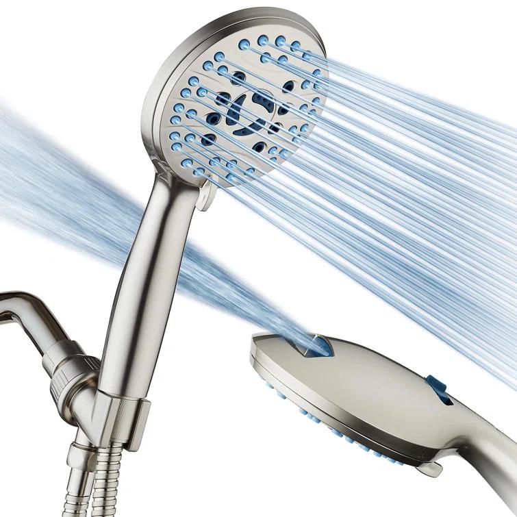 High Pressure 8-Mode Handheld Shower Head, Anti-Clog Nozzles, Built-In Power Wash To Clean Tub, Tile & Pets, Extra Long 6 Ft. Stainless Steel Hose, Wall & Overhead Brackets