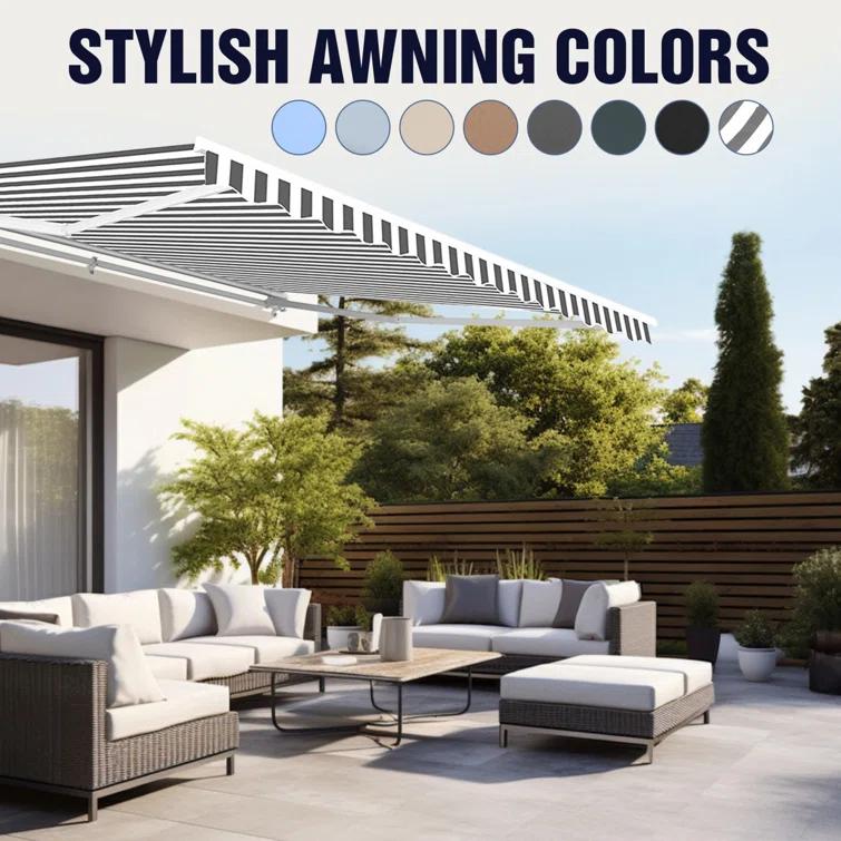 Retractable Home Patio Awning | Deck Canopy |UV Protection Sunshade | Manual Black Frame | Upgraded 2024