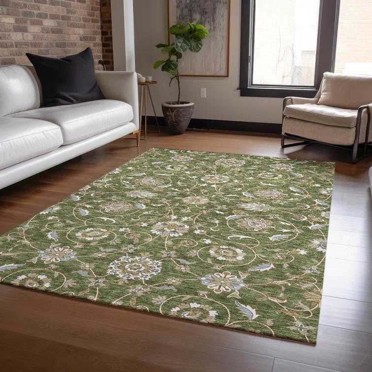 Machine Washable Indoor/Outdoor Cicel ACN1149 Olive Rug