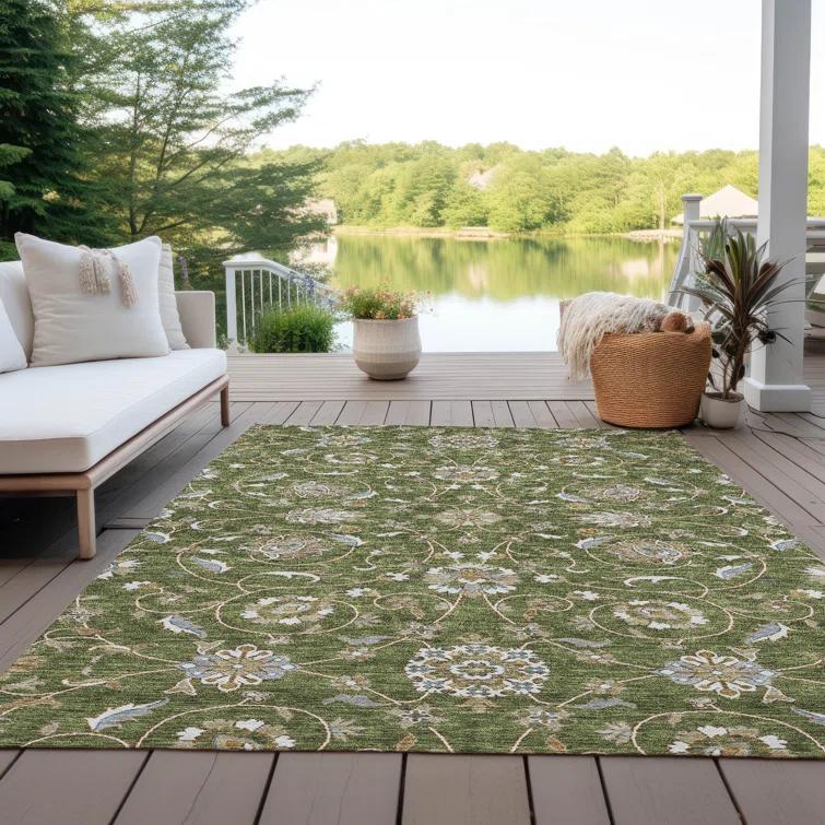 Machine Washable Indoor/Outdoor Cicel ACN1149 Olive Rug