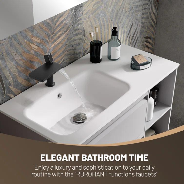 RBROHANT JK0372 7.75" Brass Waterfall Bathroom Sink Faucet, Vanity Single Handle One Hole Basin Modern Lavatory Faucet