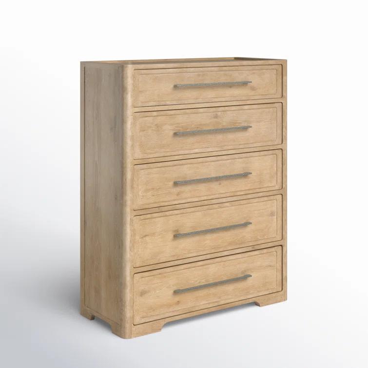 Beige Oak and Maple 5-Drawer Vertical Dresser