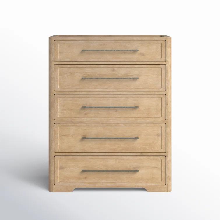 Beige Oak and Maple 5-Drawer Vertical Dresser