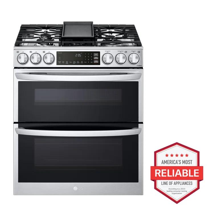 LG LG Smart Gas Double Oven Slide-in Range with InstaView®, ProBake® Convection, Air Fry, and Air Sous Vide, 6.9 cu. ft. LTGL6937F