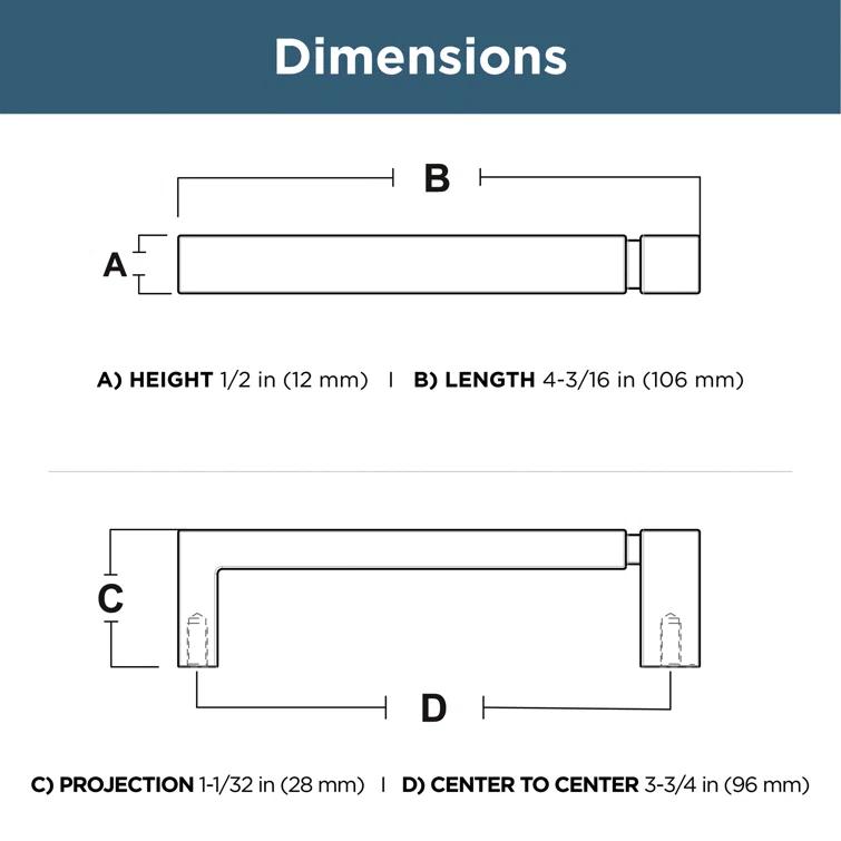 Asymmetric Notched Kitchen Cabinet or Furniture Drawer 3.75" Center Bar Pull Multipack