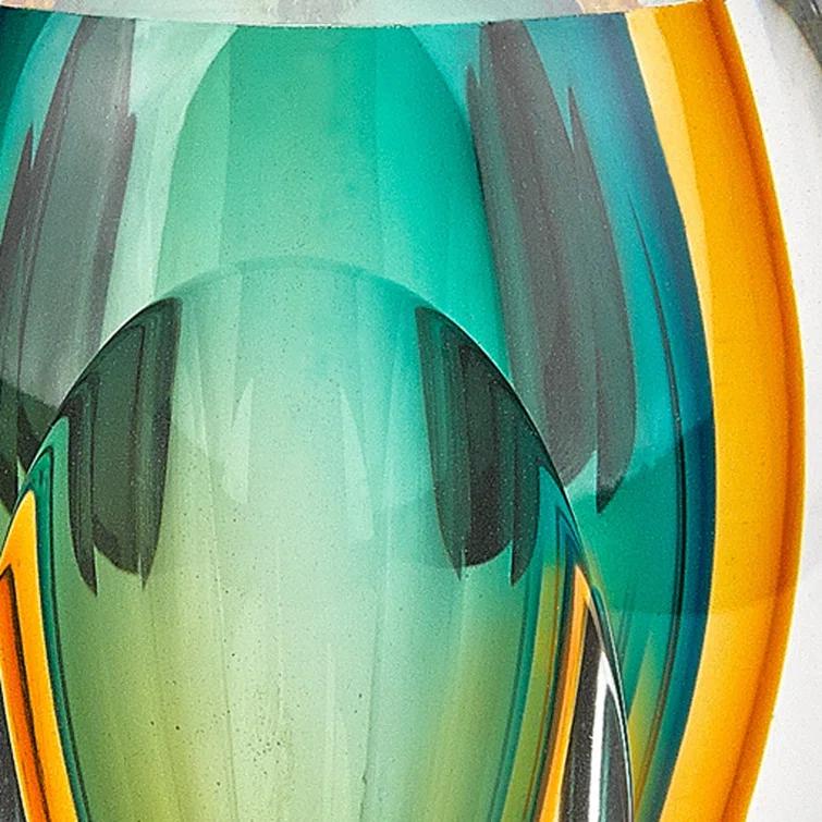 95" Mouth Blown Amber and Green Art Glass Vase