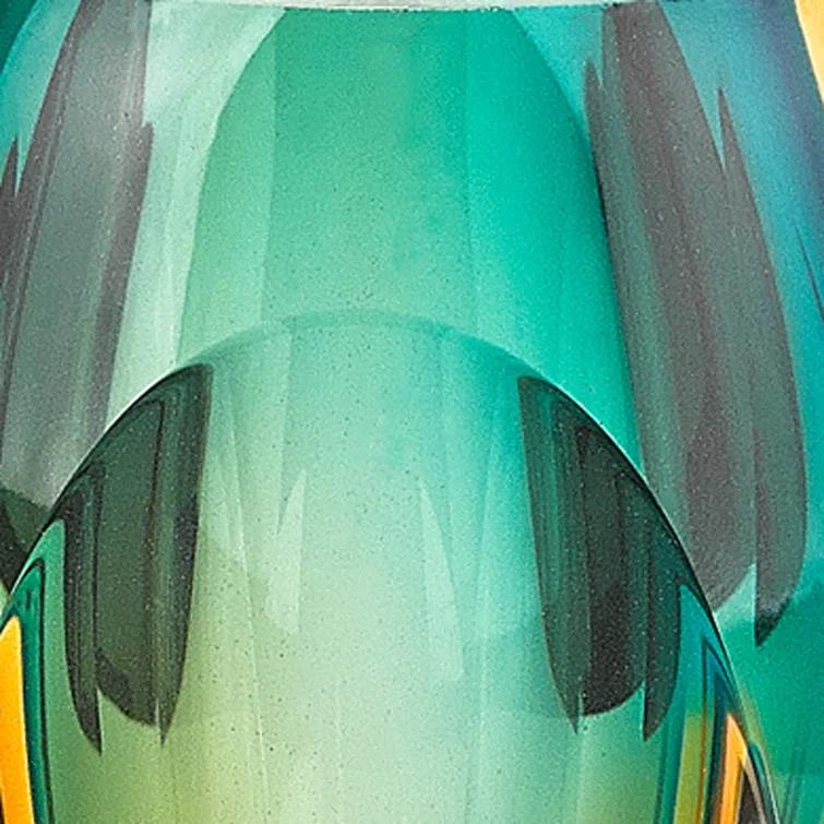 95" Mouth Blown Amber and Green Art Glass Vase