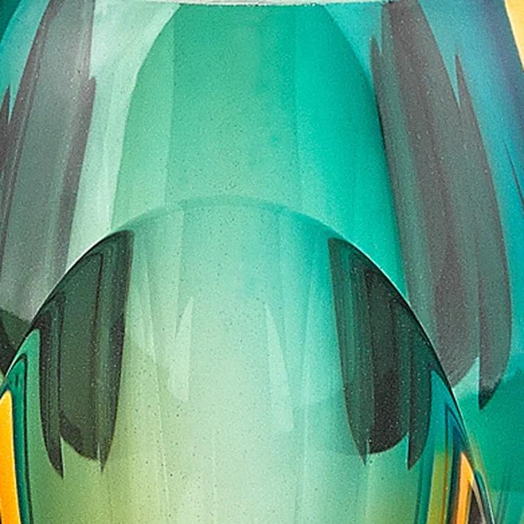 6" Mouth Blown Amber and Green Art Glass Vase