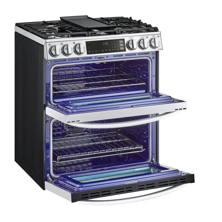 LG LG Smart Gas Double Oven Slide-in Range with InstaView®, ProBake® Convection, Air Fry, and Air Sous Vide, 6.9 cu. ft. LTGL6937F