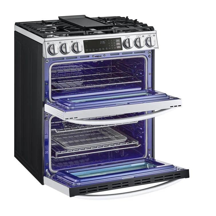 LG LG Smart Gas Double Oven Slide-in Range with InstaView®, ProBake® Convection, Air Fry, and Air Sous Vide, 6.9 cu. ft. LTGL6937F
