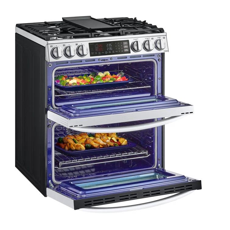 LG LG Smart Gas Double Oven Slide-in Range with InstaView®, ProBake® Convection, Air Fry, and Air Sous Vide, 6.9 cu. ft. LTGL6937F