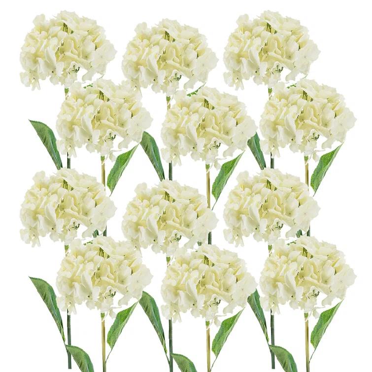 34" Almost-Real Hydrangea with Leaves - Set of 12 - Cream (Set of 12)