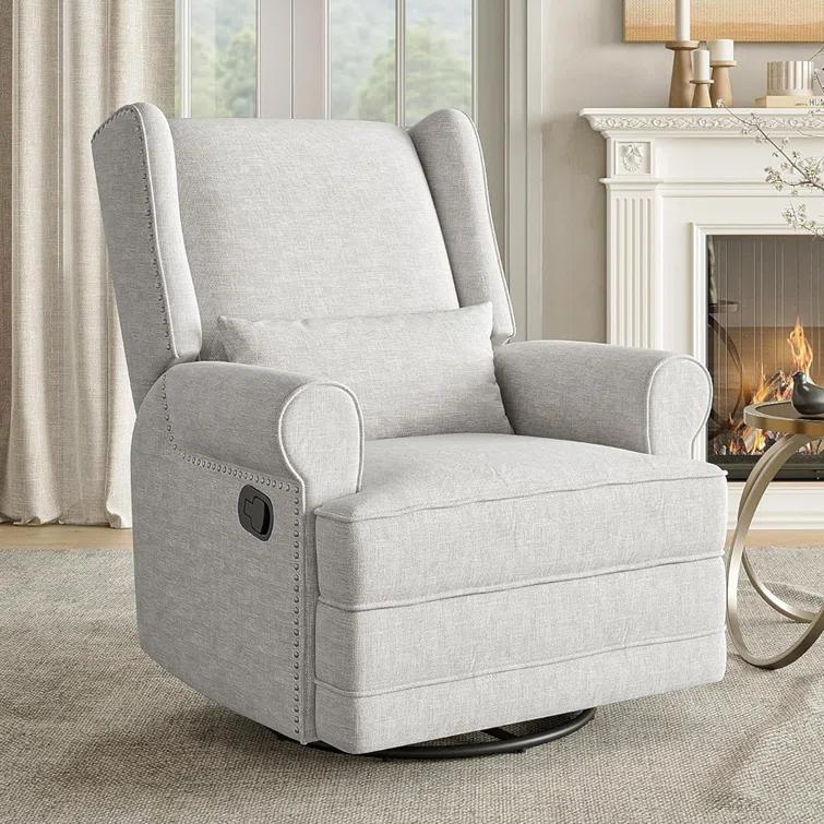34" Wide Swivel Rocking Nursery Recliner Comfortable Upholstered Glider