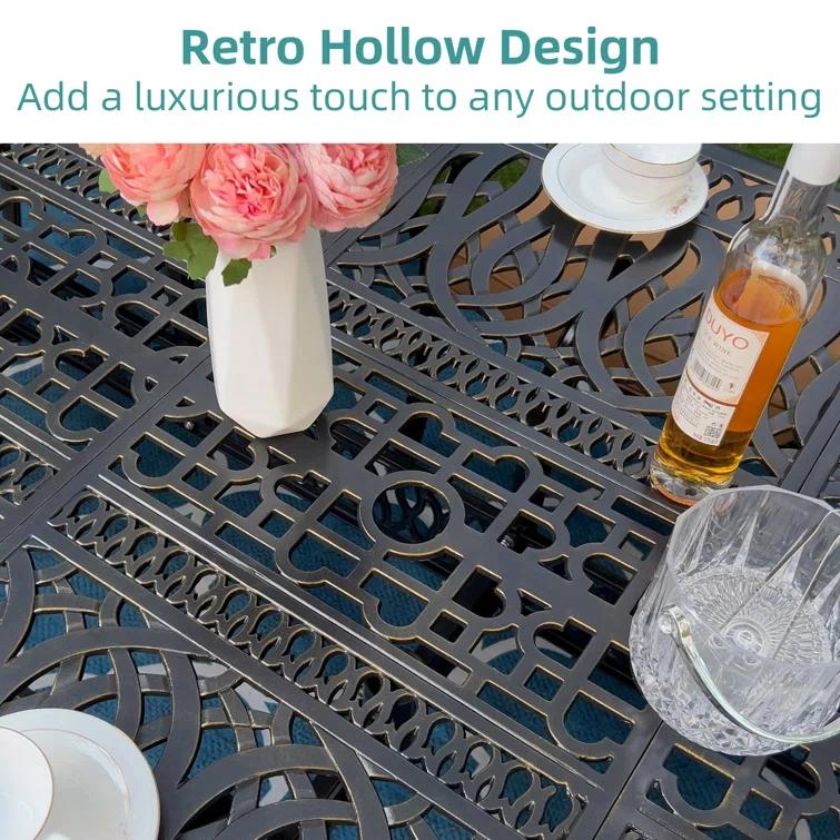 9-Piece Outdoor Patio Dining Set For 8, All Weather Cast Aluminum Patio Funiture Table And Chairs Set- 94.5" Rectangular Table And 8 Chairs For Garden, 2" Umbrella Hole