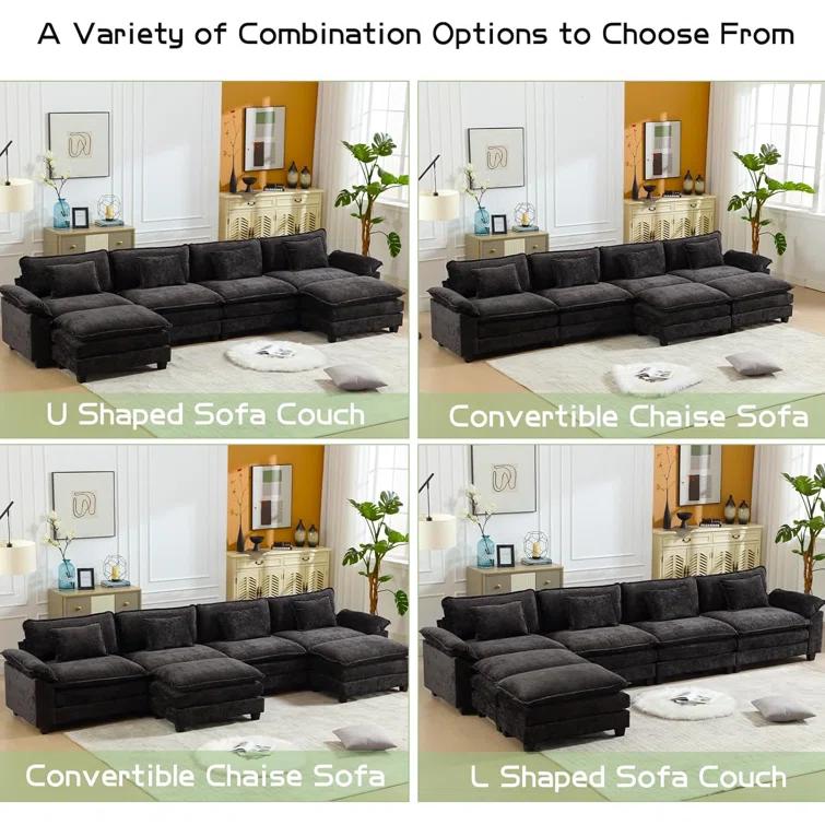 Carbaugh 154" Oversized U Shaped Sectional Sofa, Comfy Cloud Couch Deep Sectional Sofa with Ottomans for Living Room