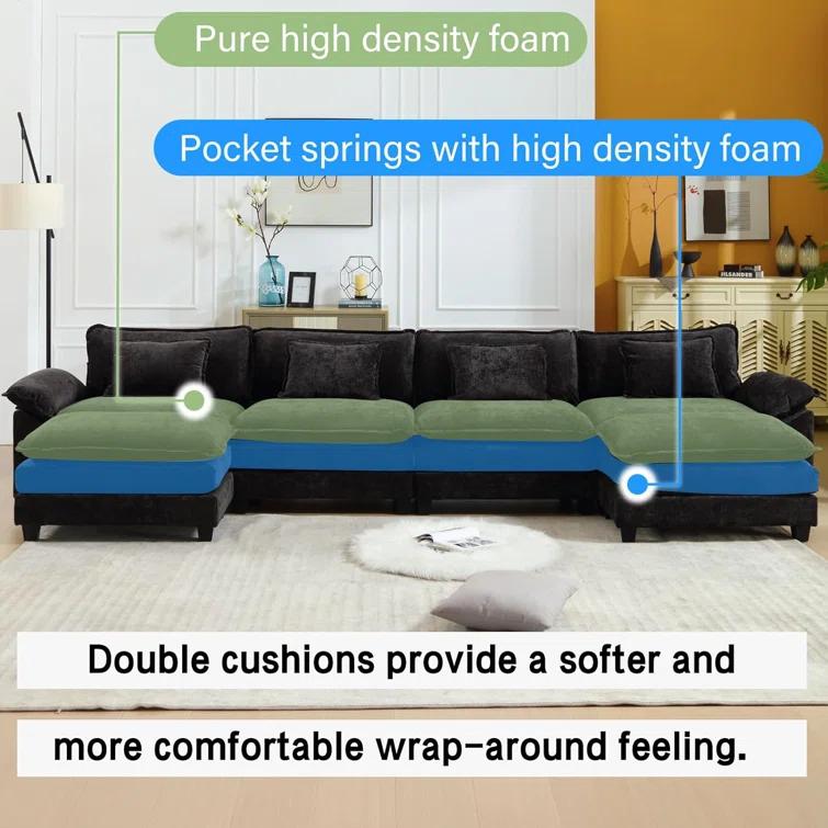 Carbaugh 154" Oversized U Shaped Sectional Sofa, Comfy Cloud Couch Deep Sectional Sofa with Ottomans for Living Room