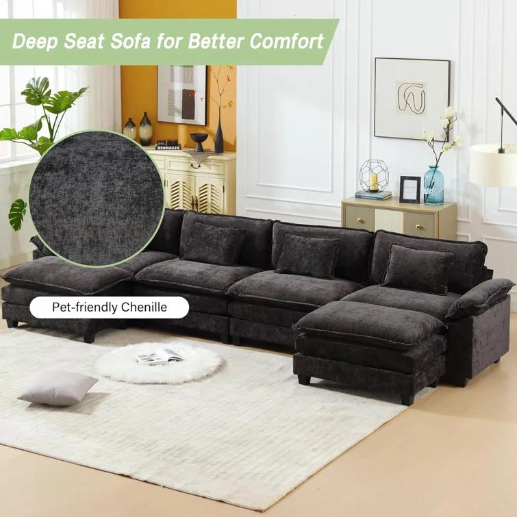 Carbaugh 154" Oversized U Shaped Sectional Sofa, Comfy Cloud Couch Deep Sectional Sofa with Ottomans for Living Room