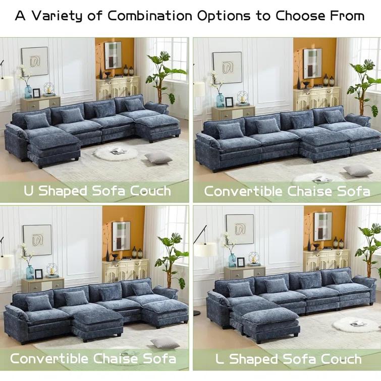 Carbaugh 154" Oversized U Shaped Sectional Sofa, Comfy Cloud Couch Deep Sectional Sofa with Ottomans for Living Room