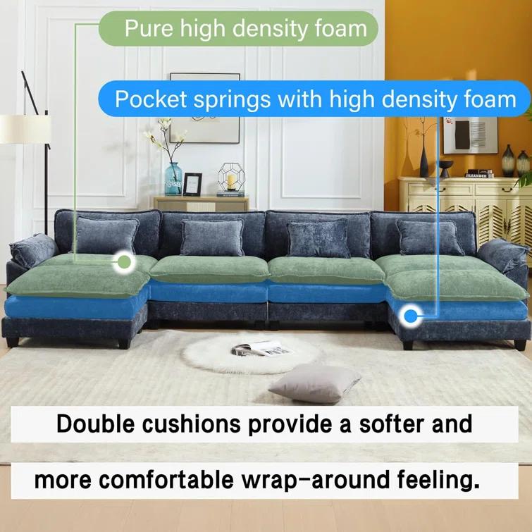 Carbaugh 154" Oversized U Shaped Sectional Sofa, Comfy Cloud Couch Deep Sectional Sofa with Ottomans for Living Room