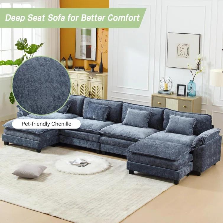 Carbaugh 154" Oversized U Shaped Sectional Sofa, Comfy Cloud Couch Deep Sectional Sofa with Ottomans for Living Room