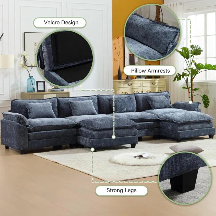 Carbaugh 154" Oversized U Shaped Sectional Sofa, Comfy Cloud Couch Deep Sectional Sofa with Ottomans for Living Room