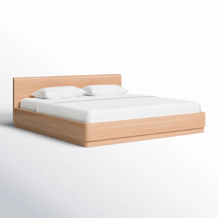 Round Off King Size Oak Wood Panel Bed with Headboard