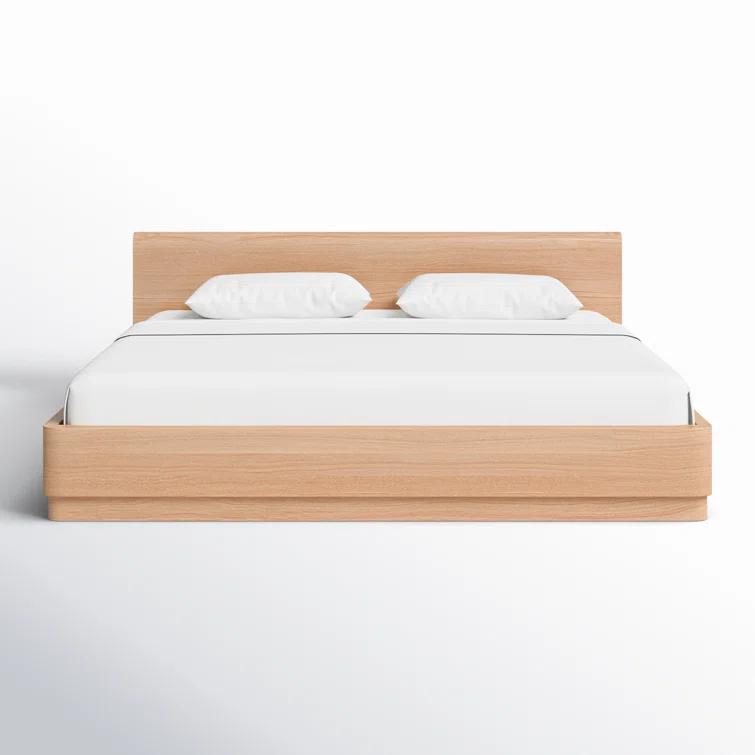 Round Off King Size Oak Wood Panel Bed with Headboard