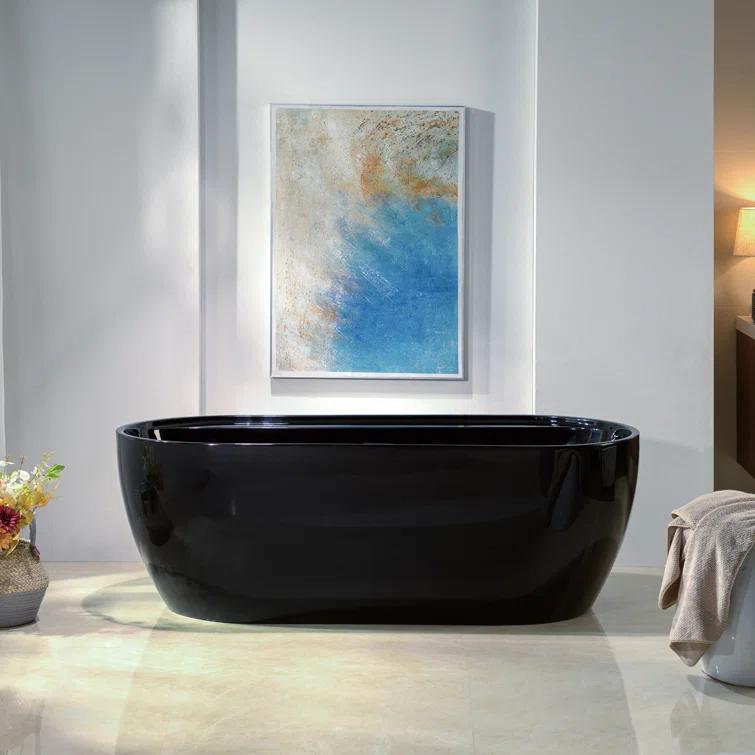 WoodBridge 72'' x 35.375'' Freestanding Acrylic Double Ended Bathtub with Wide Rim,  - Available in Glossy White/Black, with 5 Finish Options for Trim B0059-MB