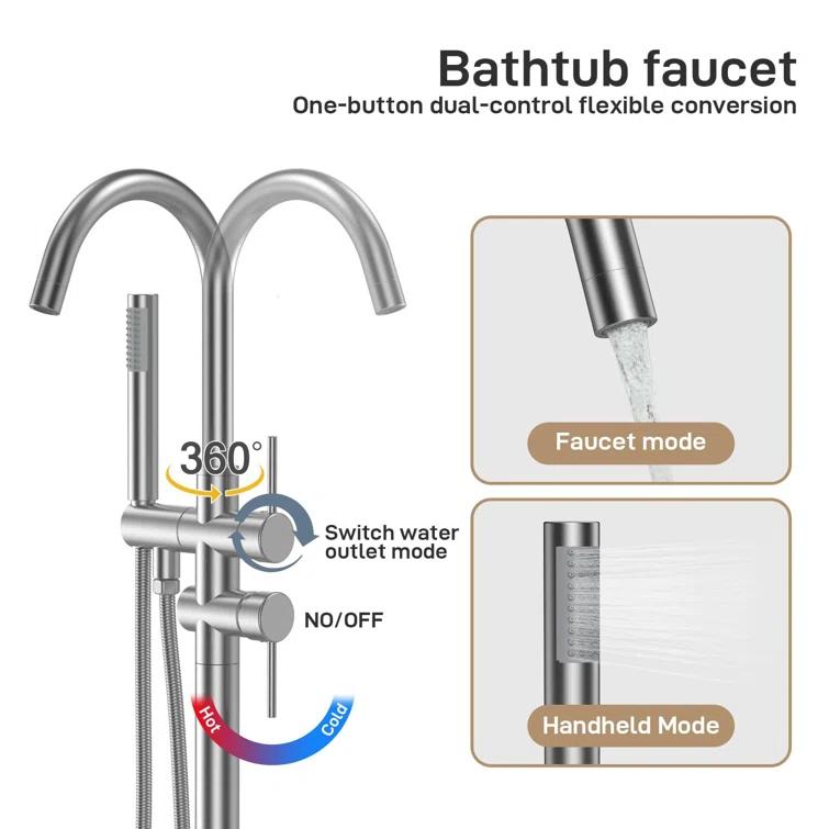 babevy Freestanding Bathtub Faucet Floor Mount Tub Filler | Wayfair