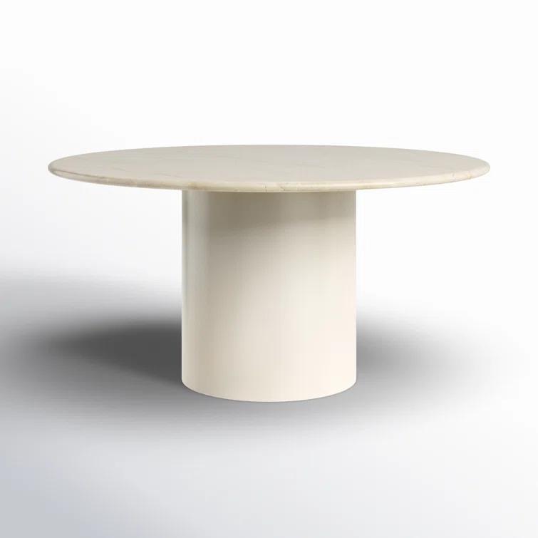 Cream Marble and Iron Round Pedestal Dining Table