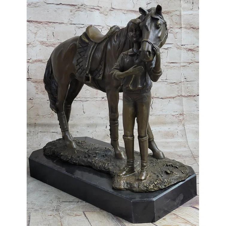 Foundry Select Midgard Equestrian Little Girl Child w/ Horse Bronze Statue Sculpture Figurine 11" x 12"