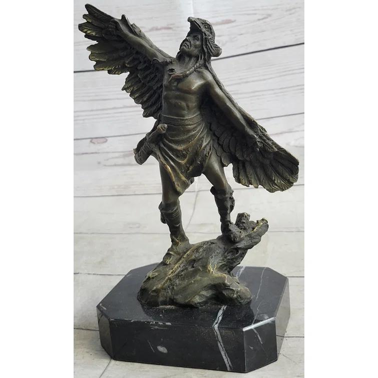 Wildon Home® Native American Indian Eagle Dancer Shaman Medicine Man Bronze Sculpture Statue Marble Base