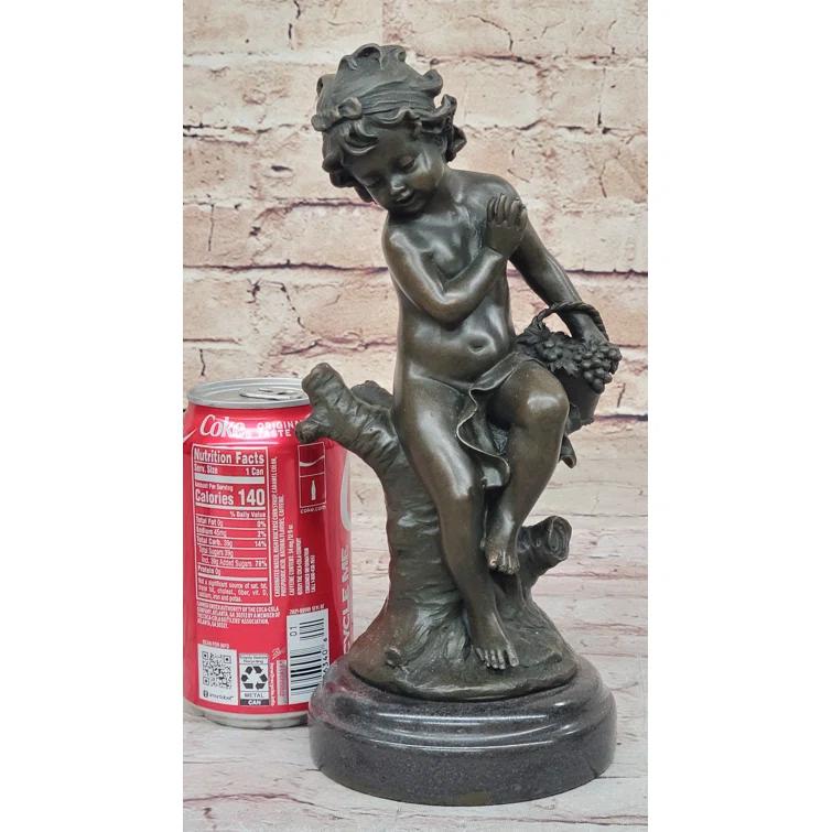 Red Barrel Studio® Small Child Girl Toddler Holding Basket Of Grapes - Clical Bronze Sculpture By Moreau