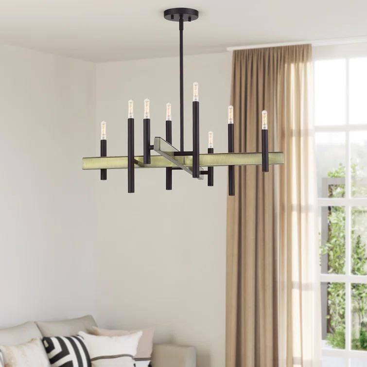 Gracie Oaks 8 Light Black Medium Chandelier With Brushed Nickel Accents