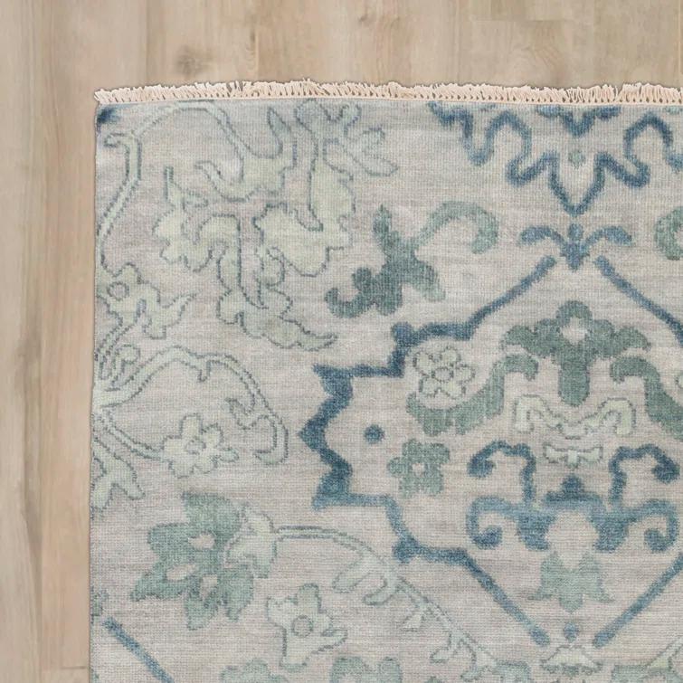 Blue Wool Hand-Knotted Floral 6' x 9' Area Rug