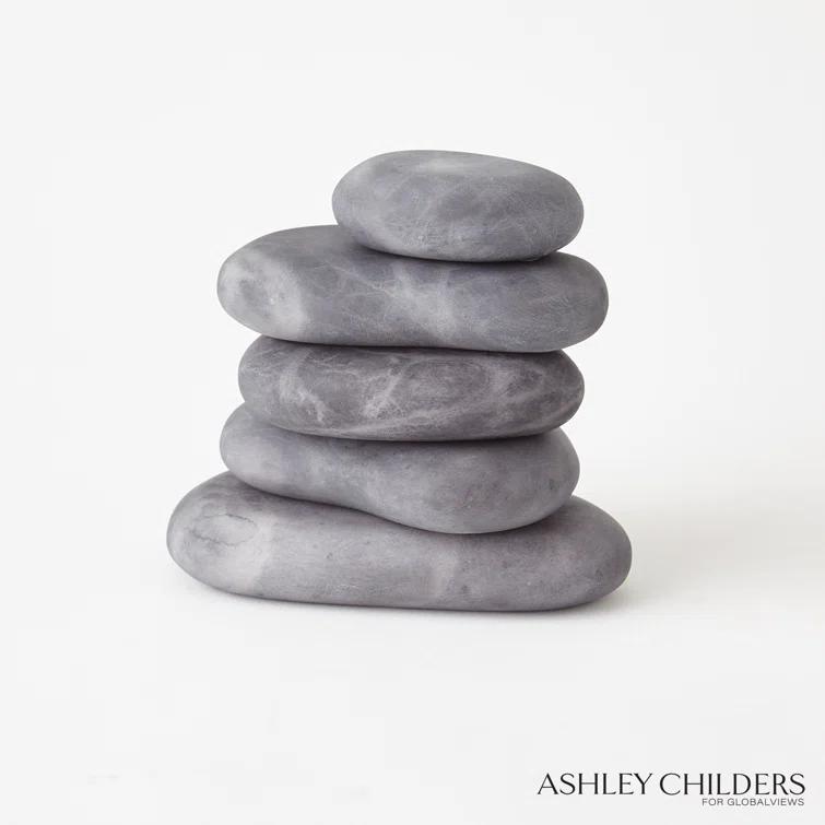 Handmade Gray Alabaster Decorative River Rocks Set of 5