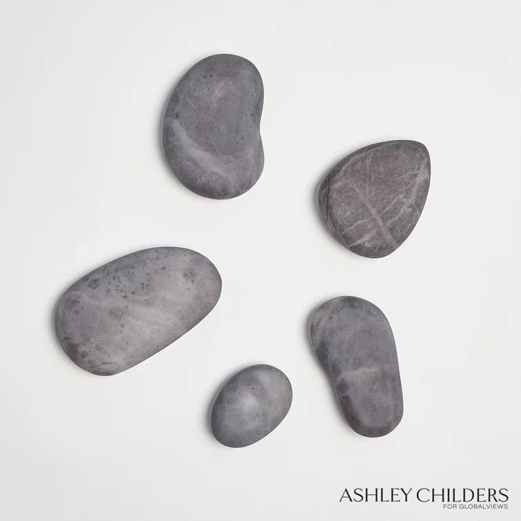 Handmade Gray Alabaster Decorative River Rocks Set of 5