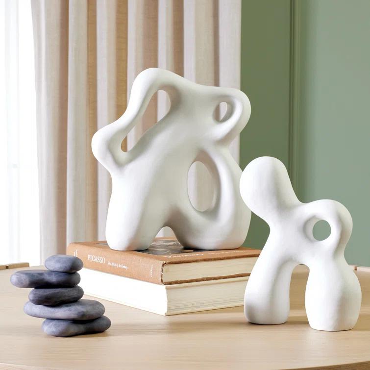 Handmade Gray Alabaster Decorative River Rocks Set of 5