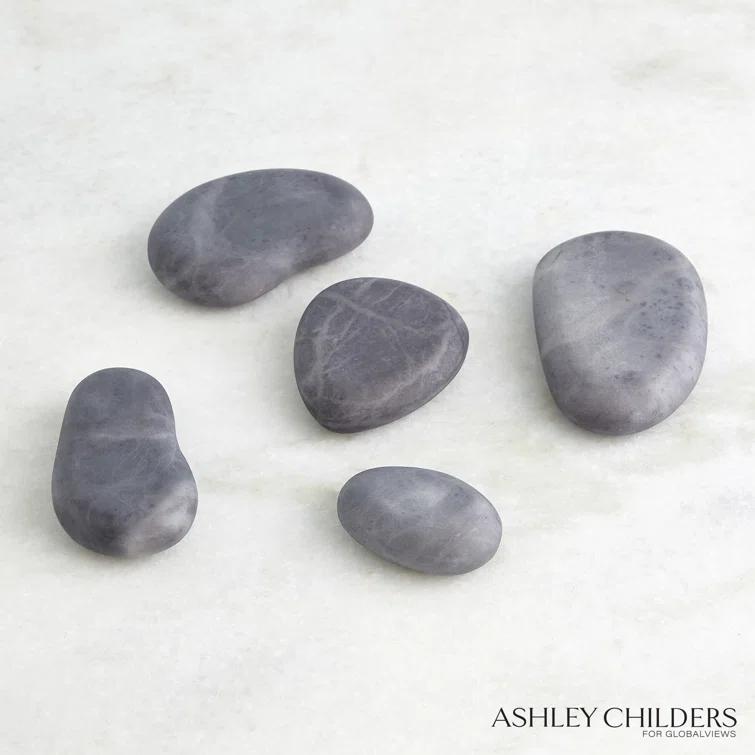 Handmade Gray Alabaster Decorative River Rocks Set of 5