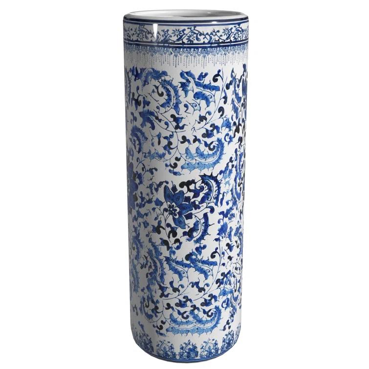 Oriental Furniture 24 in. Blue & White Umbrella Stand
