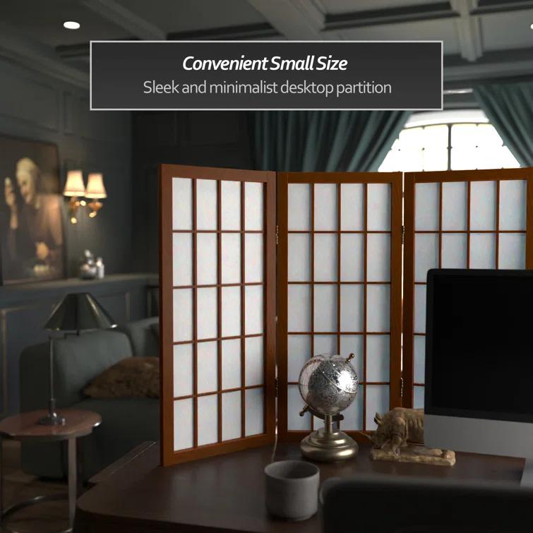 Oriental Furniture 2 ft. Tall Desktop Window Pane Screen - Walnut - 3 Panel