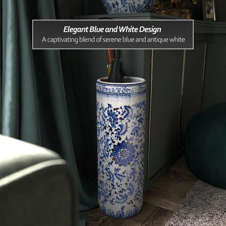 Oriental Furniture 24 in. Blue & White Umbrella Stand