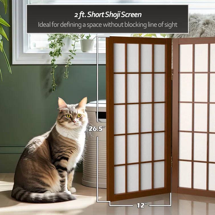 Oriental Furniture 2 ft. Tall Desktop Window Pane Screen - Walnut - 3 Panel